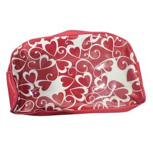 Red & White Heart Swirl Cosmetic Bag Makeup Pouch Travel Toiletry Organizer‎